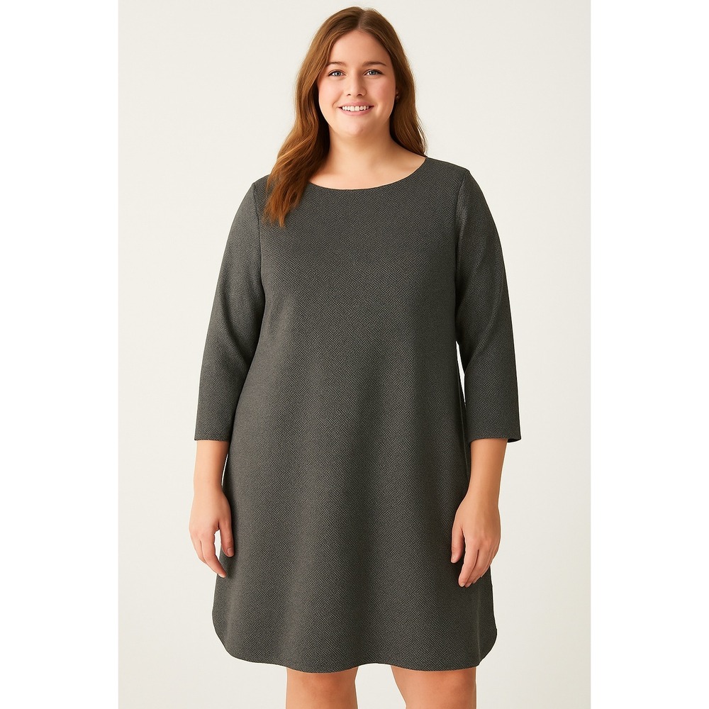 J Jill Ponte Knit Tunic Dress Women's XL Tall Black White Herringbone 3/4 Sleeve